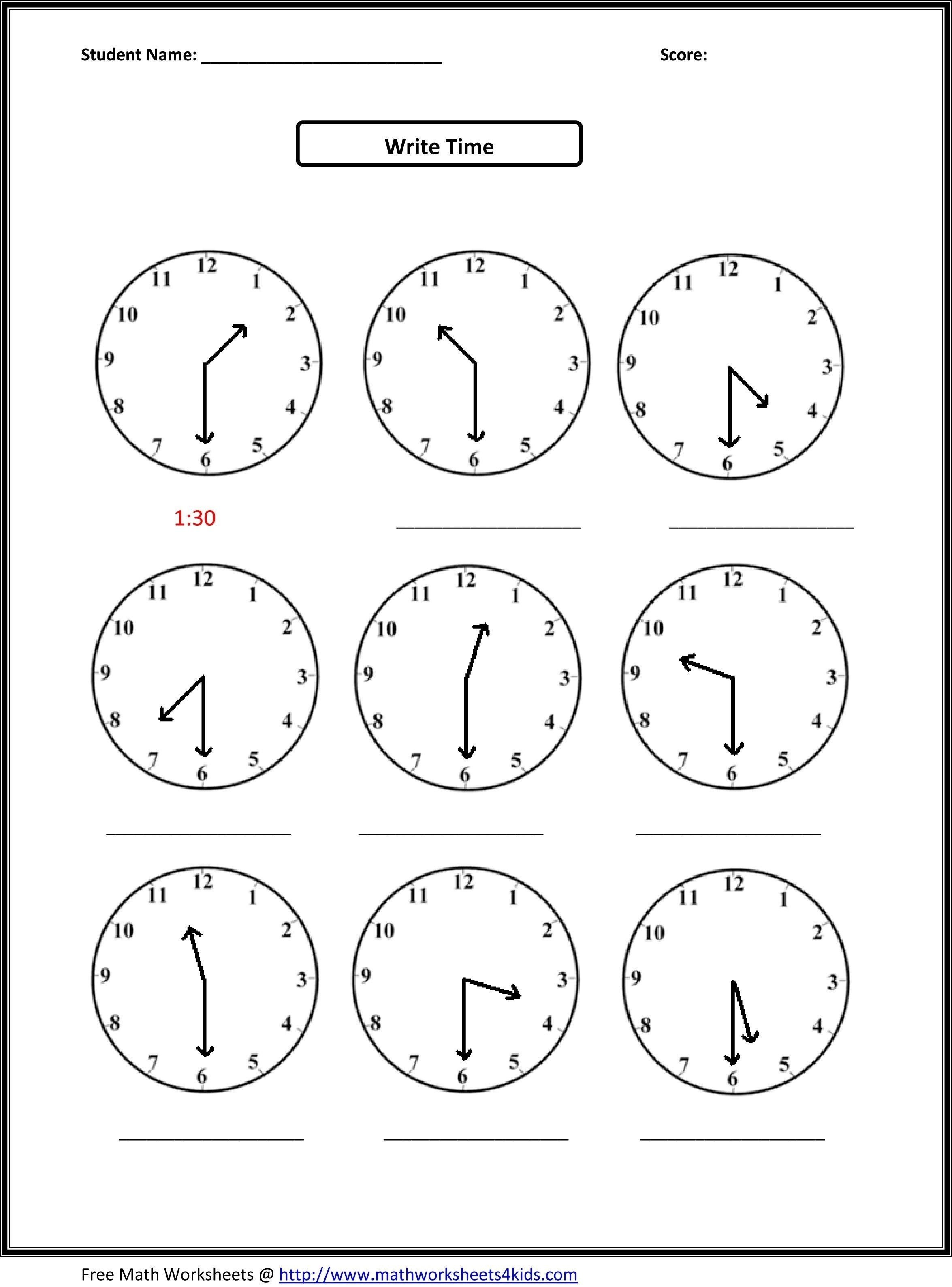 Clock Worksheet For Grade 1