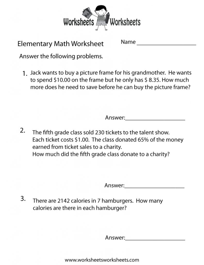 Elementary Math Word Problems Worksheet - Free Printable Educational ...