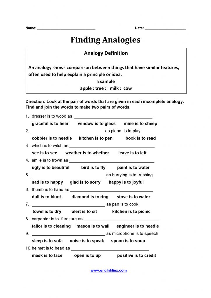 Englishlinx | Analogy Worksheets | Analogy Worksheets For Middle School ...