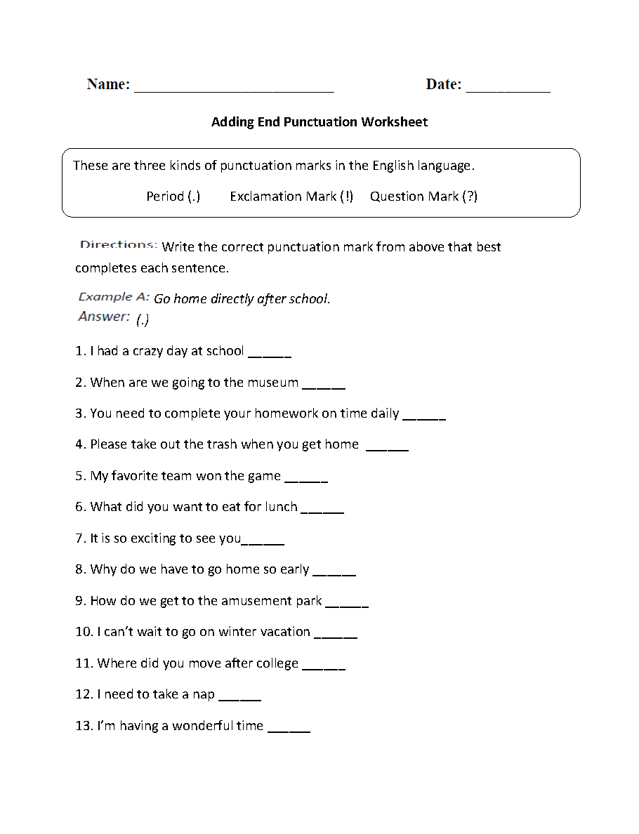 Englishlinx | Punctuation Worksheets | Free Printable Punctuation Worksheets For Grade 2