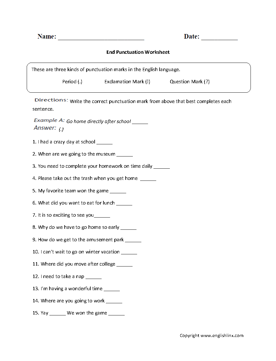 Englishlinx | Punctuation Worksheets | Year 9 English Worksheets Printable