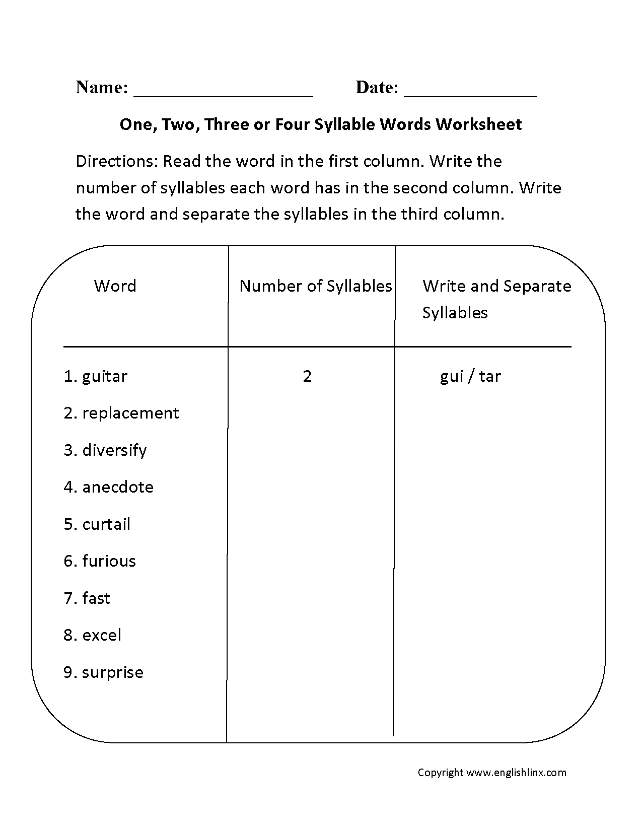 syllables worksheet kindergarten