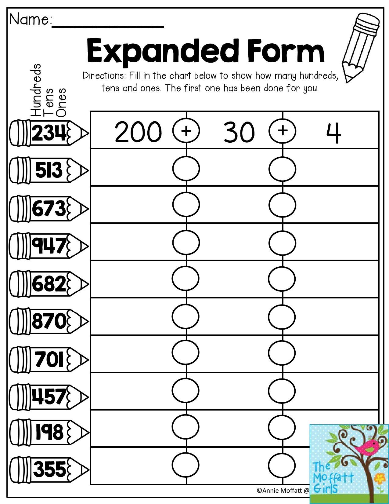 Expanded Form- Fill In The Chart To Show How Many Hundreds, Tens And | Free Printable Expanded Notation Worksheets