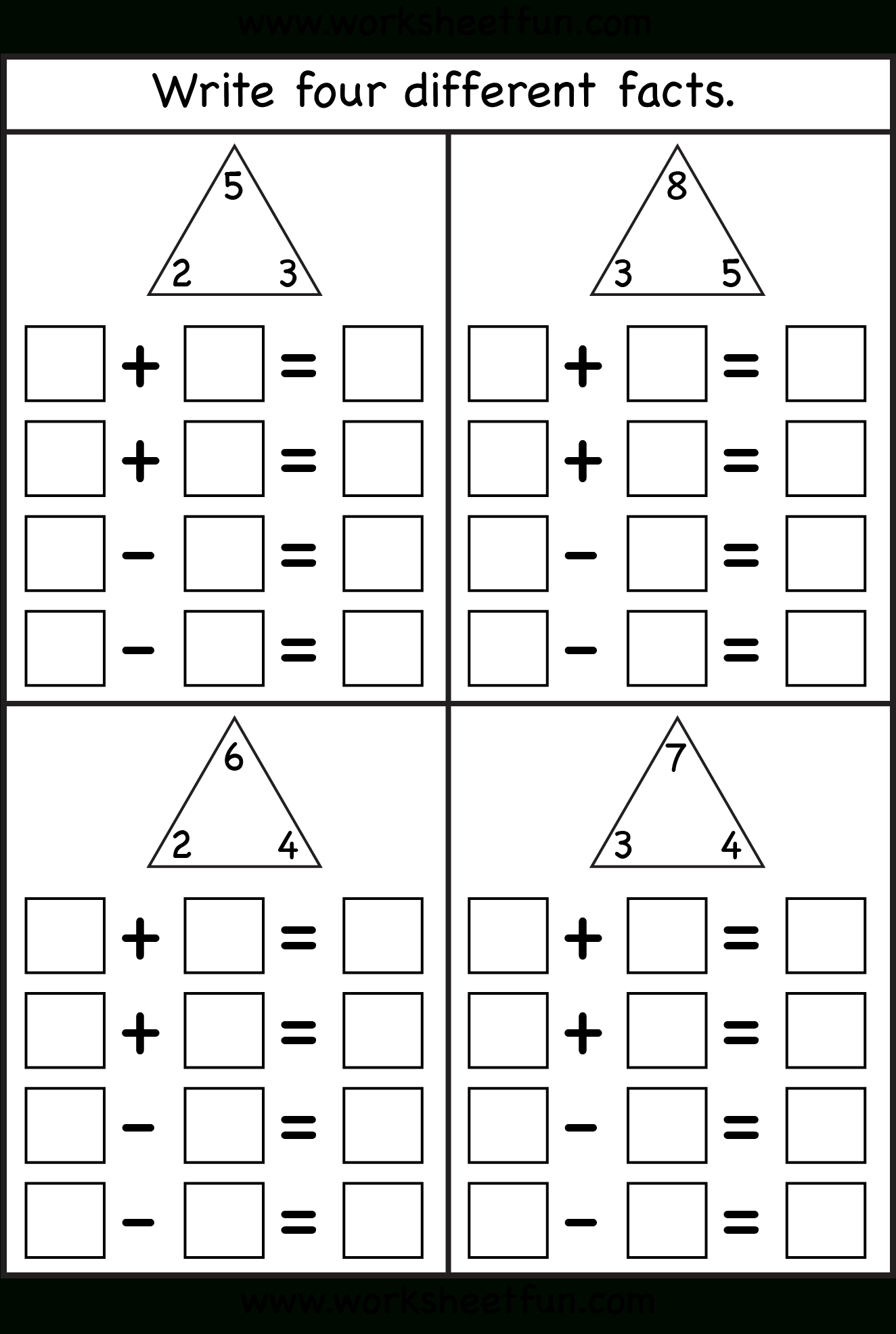 Fact Family - 4 Worksheets | Printable Worksheets | Math Worksheets | Rainbow Facts Worksheets Printable