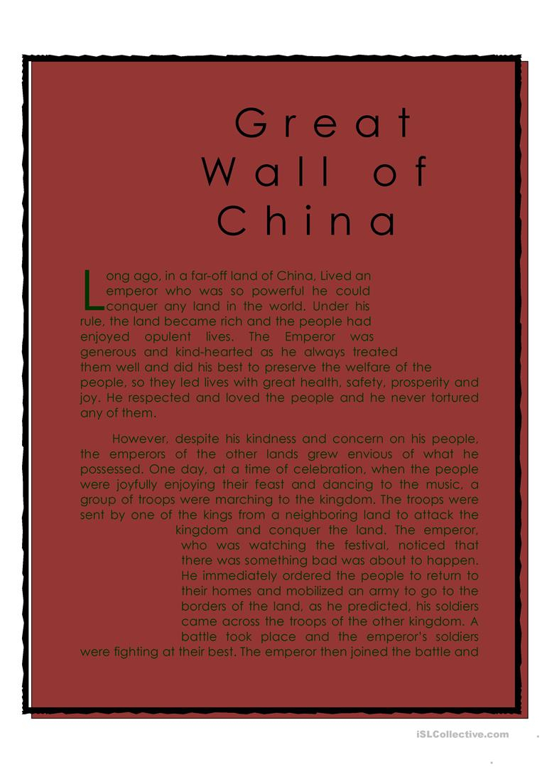 Famous Landmark (Great Wall Of China) Worksheet - Free Esl Printable | Great Wall Of China Printable Worksheet