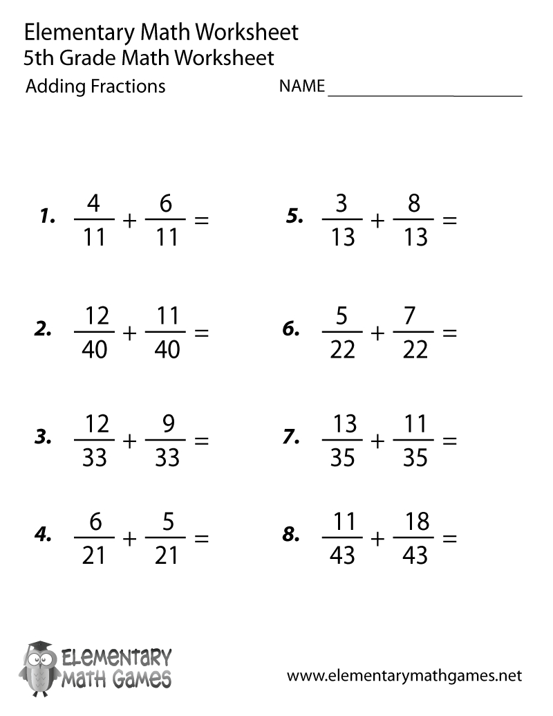 Fifth Grade Adding Fractions Worksheet Printable | Fractions | Free Printable Adding Fractions Worksheets