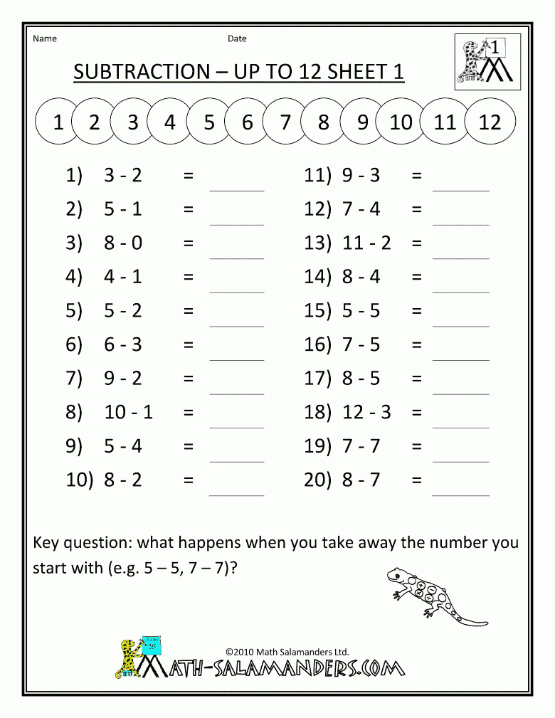 First-Grade-Math-Worksheets-Mental-Subtraction-To-12-1.gif 780×1,009 | Printable Math Worksheets For Grade 1
