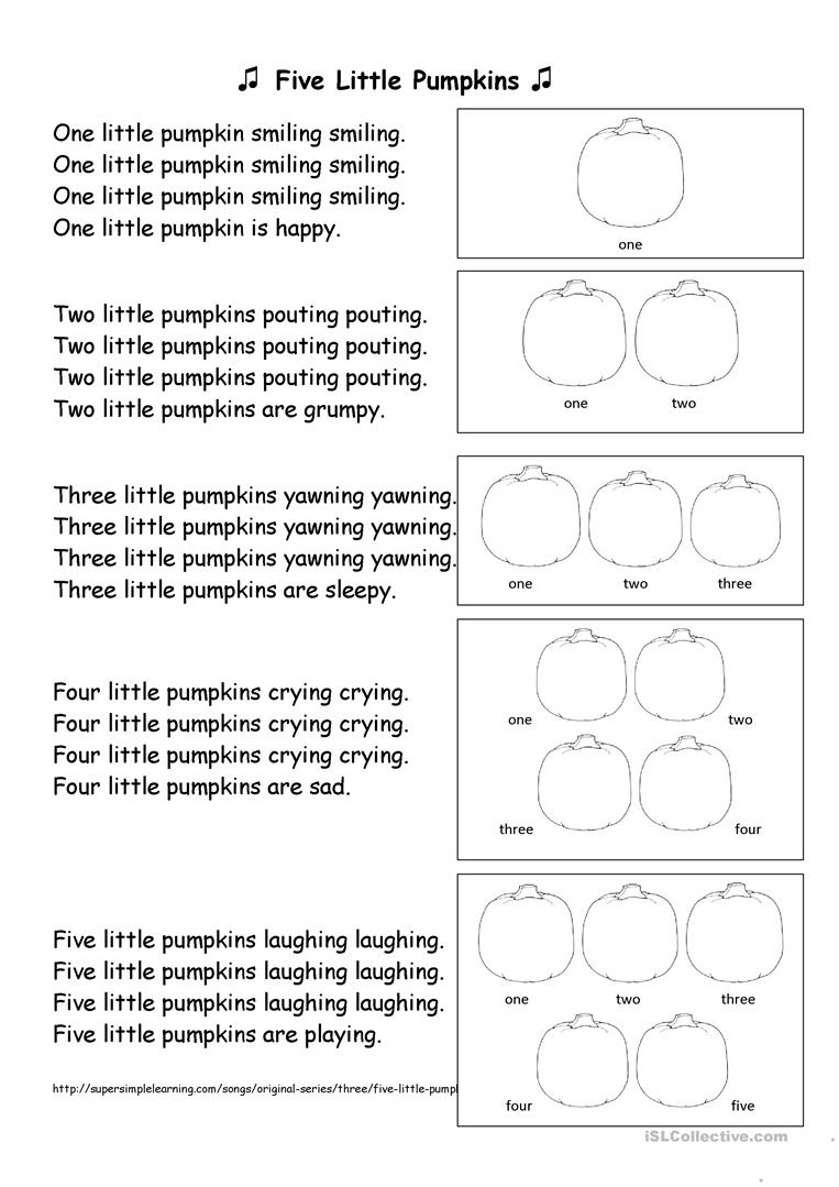 Five Little Pumpkins Worksheet - Free Esl Printable Worksheets Made | Five Little Pumpkins Printable Worksheet