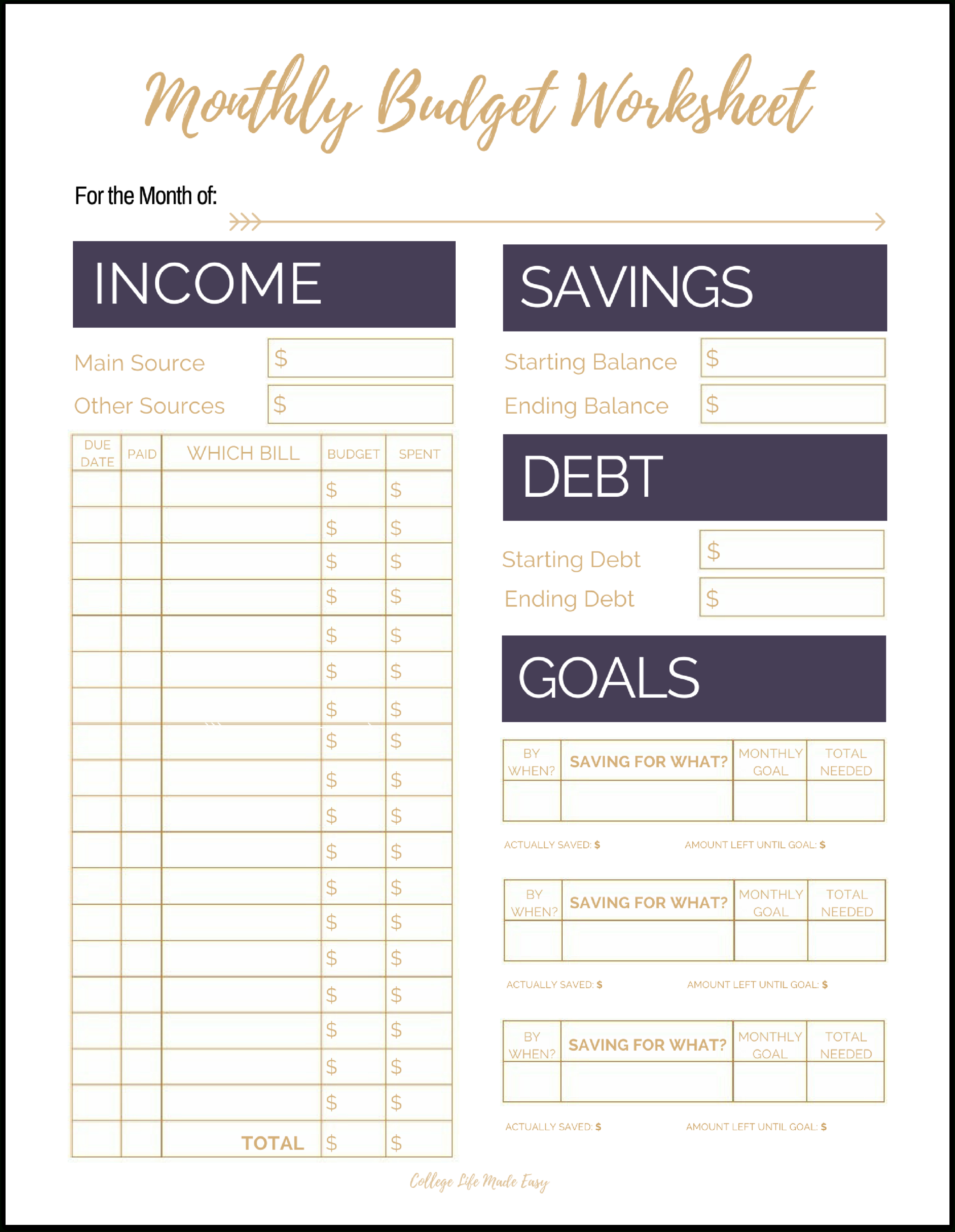 Bill Budget Worksheet - Koran.sticken.co | Free Printable Monthly Bills