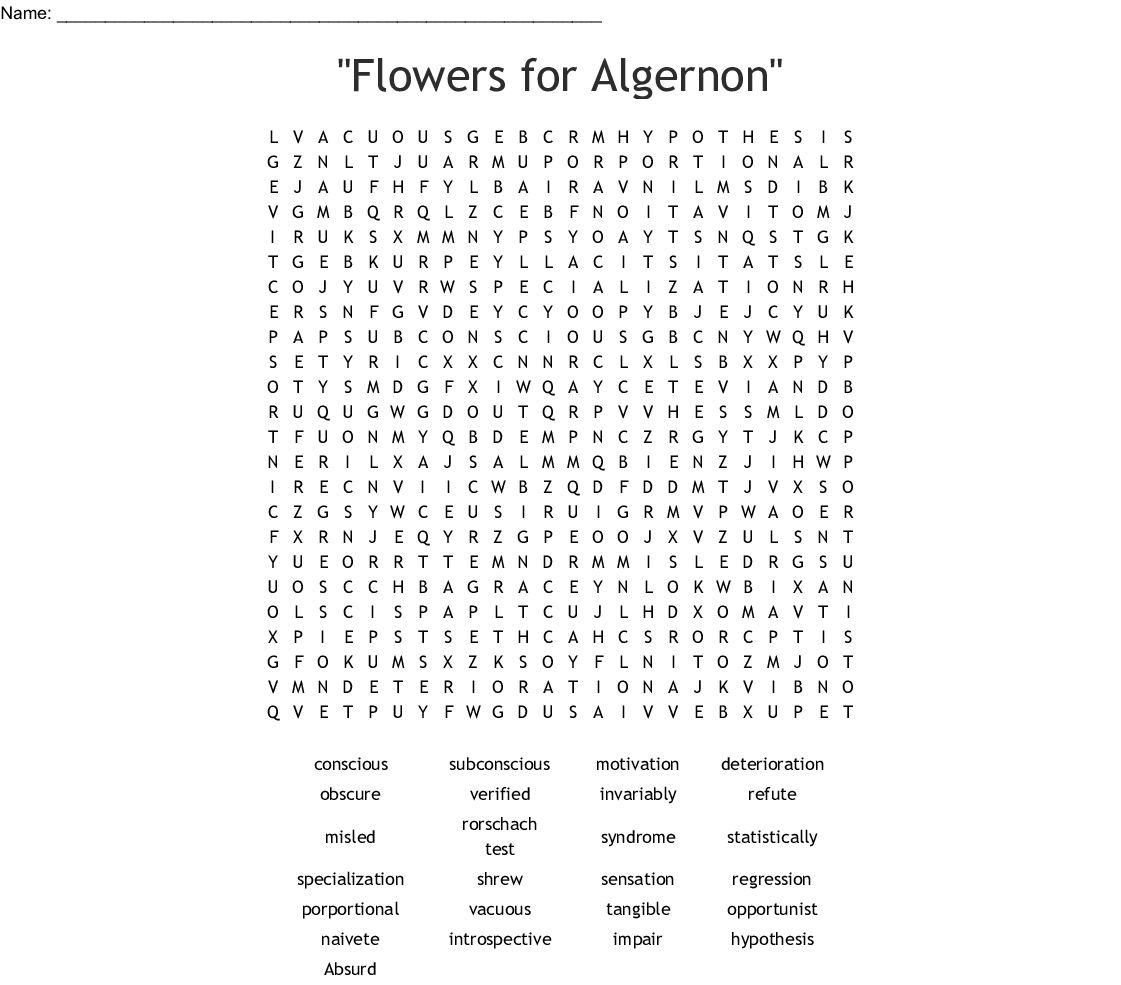 Flowers For Algernon&amp;quot; Word Search - Wordmint | Flowers For Algernon Printable Worksheets