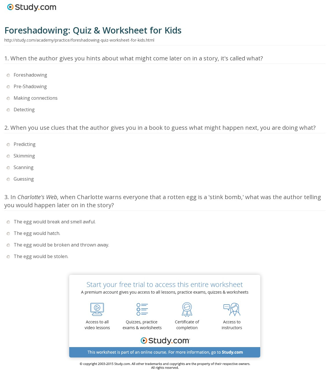 Foreshadowing: Quiz &amp; Worksheet For Kids | Study | Foreshadowing Worksheets Printable