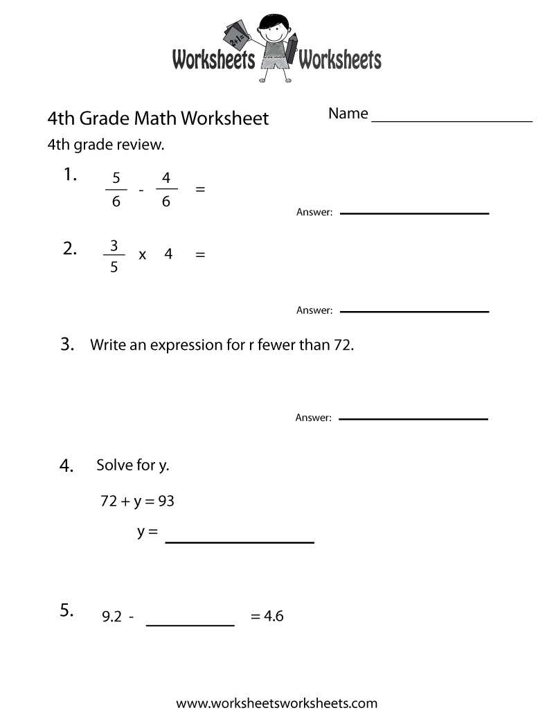Fourth Grade Math Practice Worksheet - Free Printable Educational | 4Th Grade Printable Worksheets Language Arts