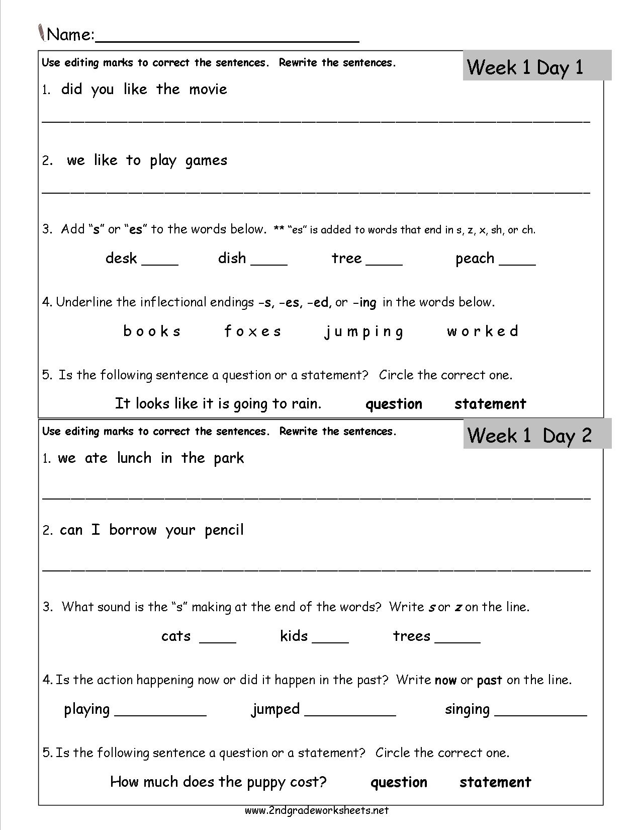 Free 2Nd Grade Daily Language Worksheets | Free Printable Worksheets For 3Rd Grade Language Arts