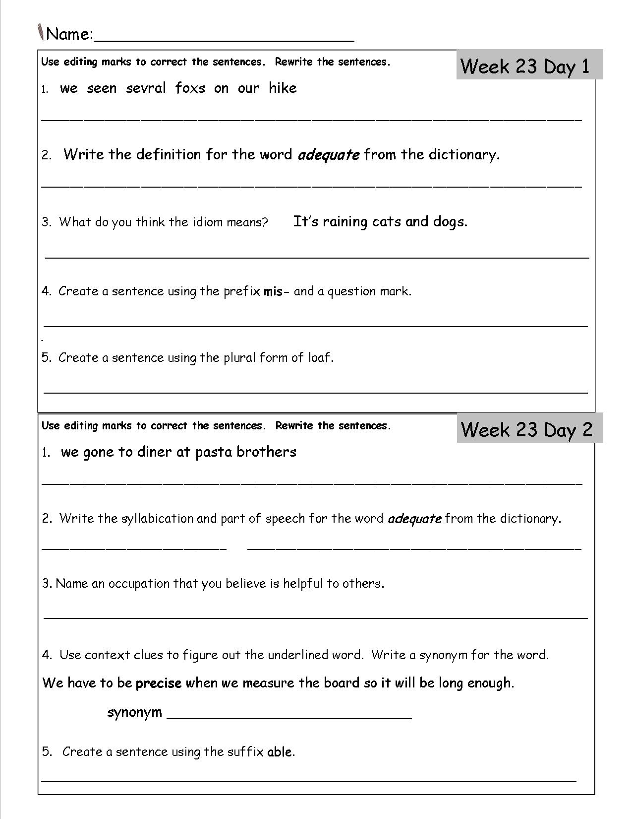 Free 3Rd Grade Daily Language Worksheets | 3Rd Grade Language Arts Worksheets Free Printable