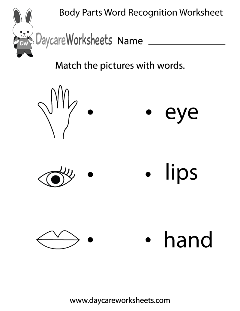 Free Body Parts Word Recognition Worksheet For Preschool | Free Printable Worksheets Preschool Body Parts