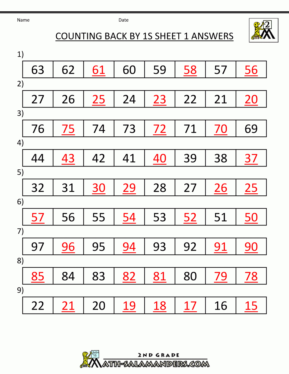Free Counting Worksheets - Counting1S | Key Stage 1 Maths Printable Worksheets