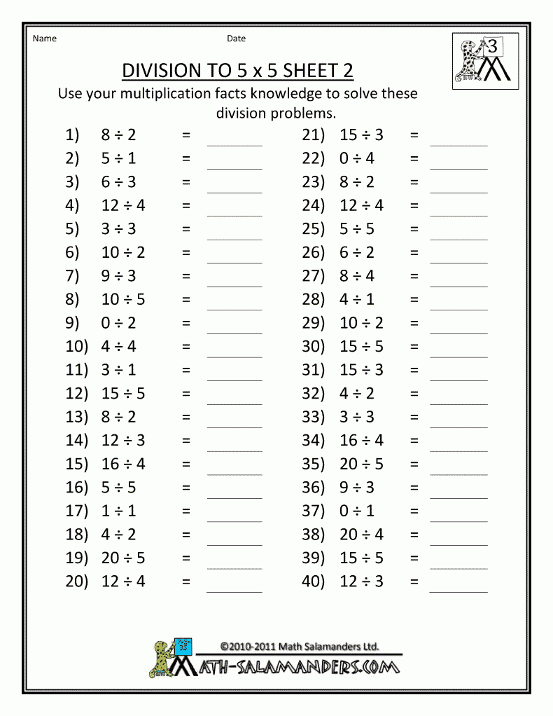 Free-Division-Worksheets-Division-Tables-To-5X5-2.gif 790×1,022 | Division Drill Worksheets Printable