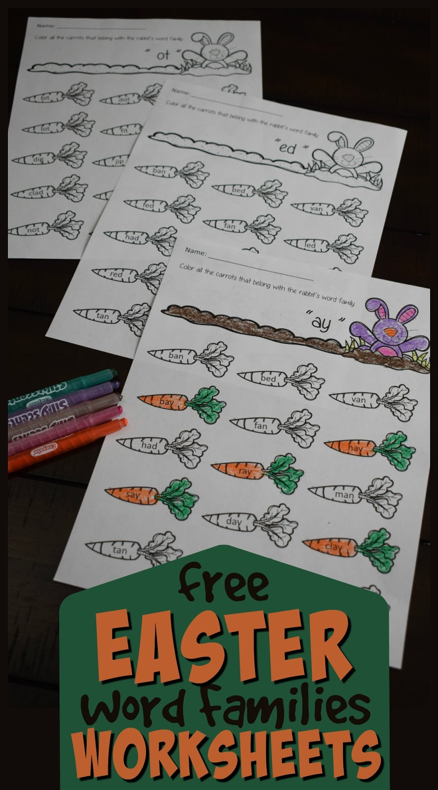 Free Easter Word Families Worksheets – Kindergarten Worksheets And Games | Free Printable Ay Word Family Worksheets