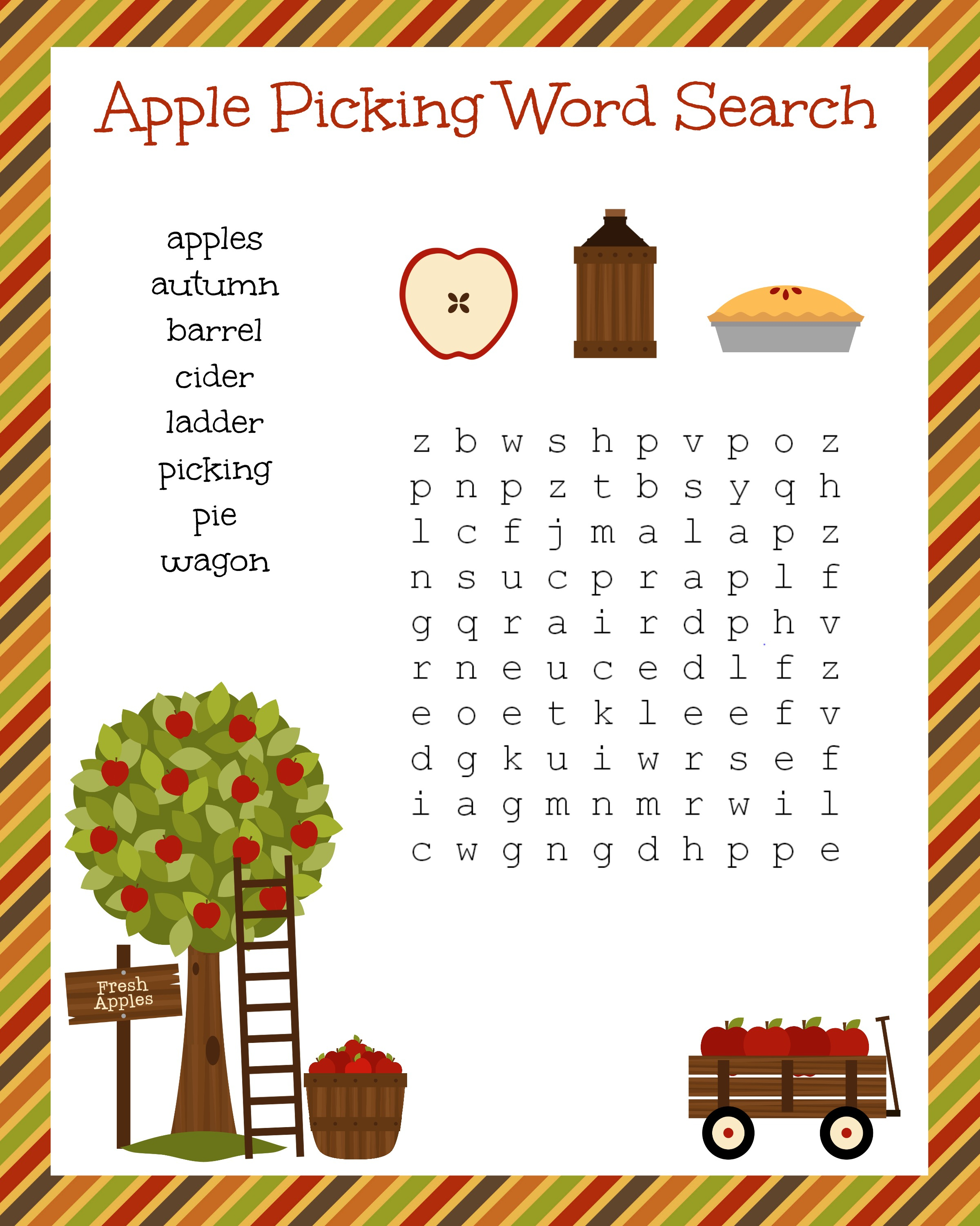 Free Fall Festive Apple Picking Word Search Printable Worksheet | Fall Word Search Printable Worksheets