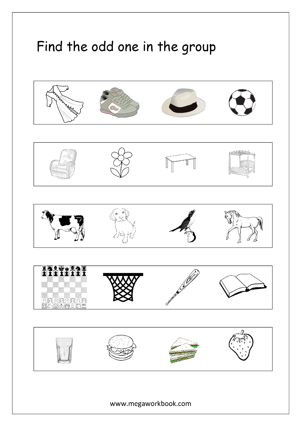 Free General Aptitude Worksheets - Odd One Out - Megaworkbook | Free Printable Worksheets For Kids Science