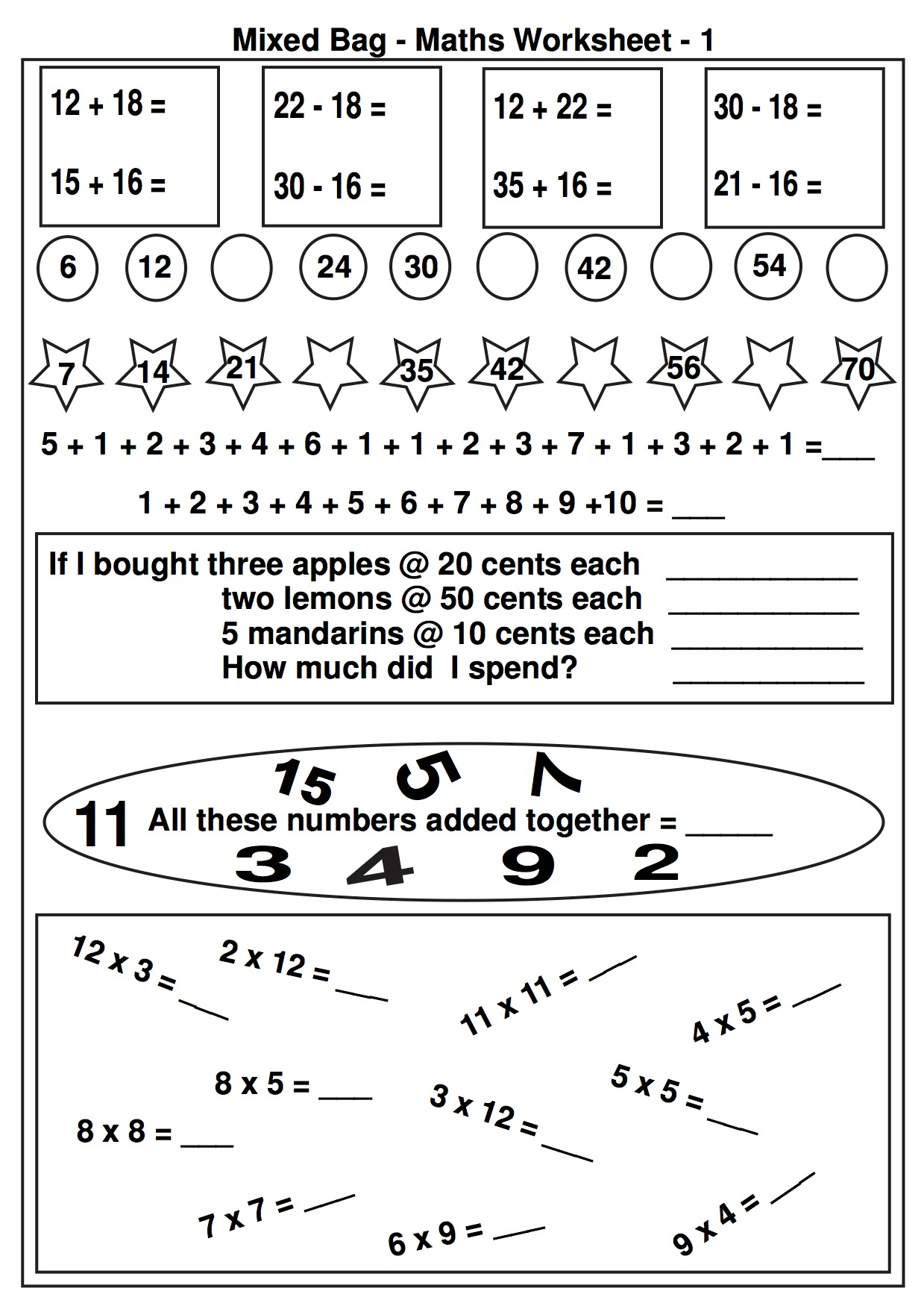 Free Math Worksheets And Printable Math Activities For Elementary | Free Printable Math Worksheets For Adults