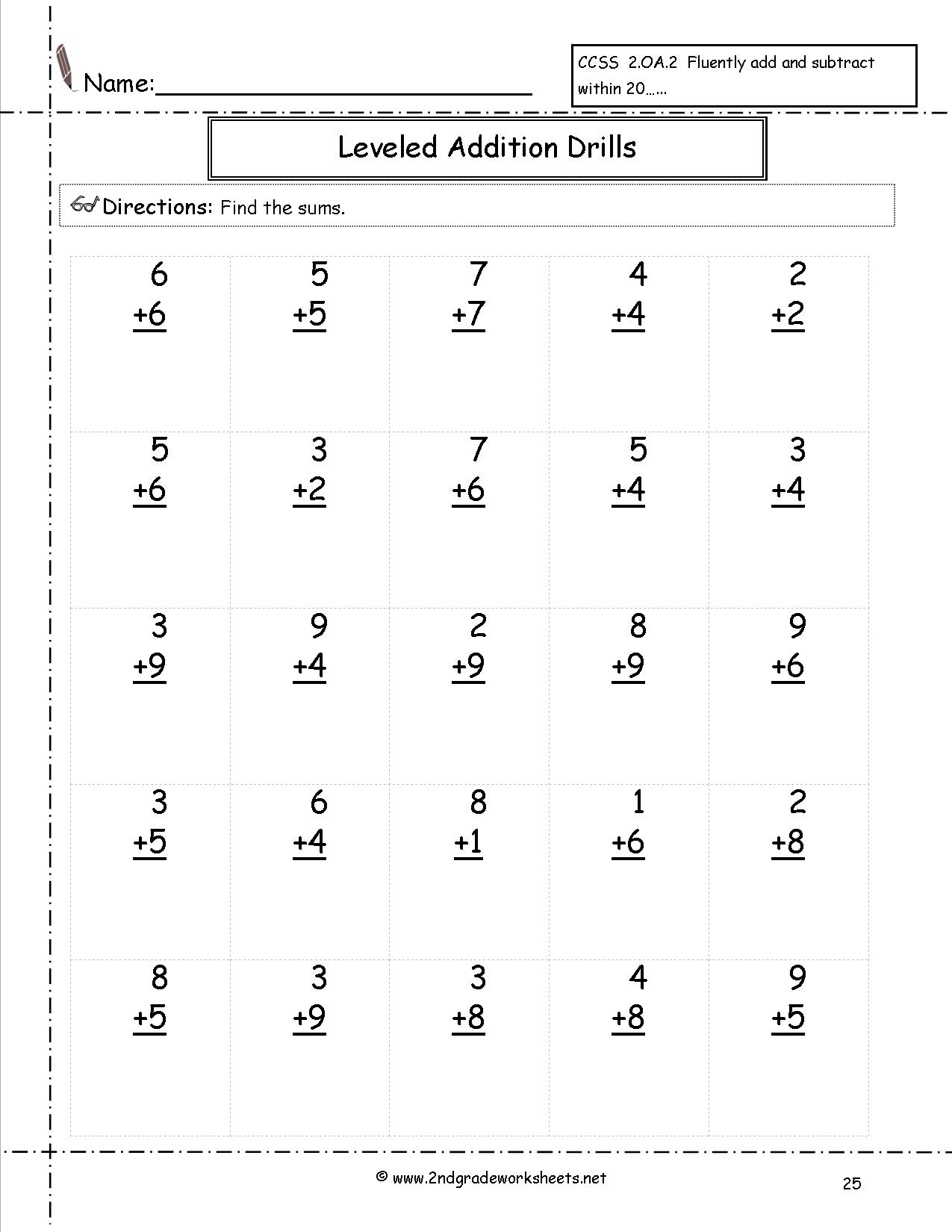 2Nd Grade Stuff To Print Addition Worksheets Printable Math Free Printable Second Grade