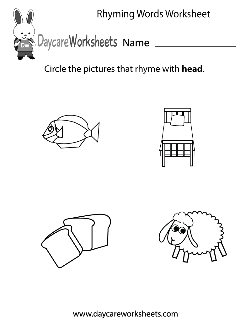 Free Preschool Rhyming Practice Worksheet | Free Printable Rhyming Words Worksheets