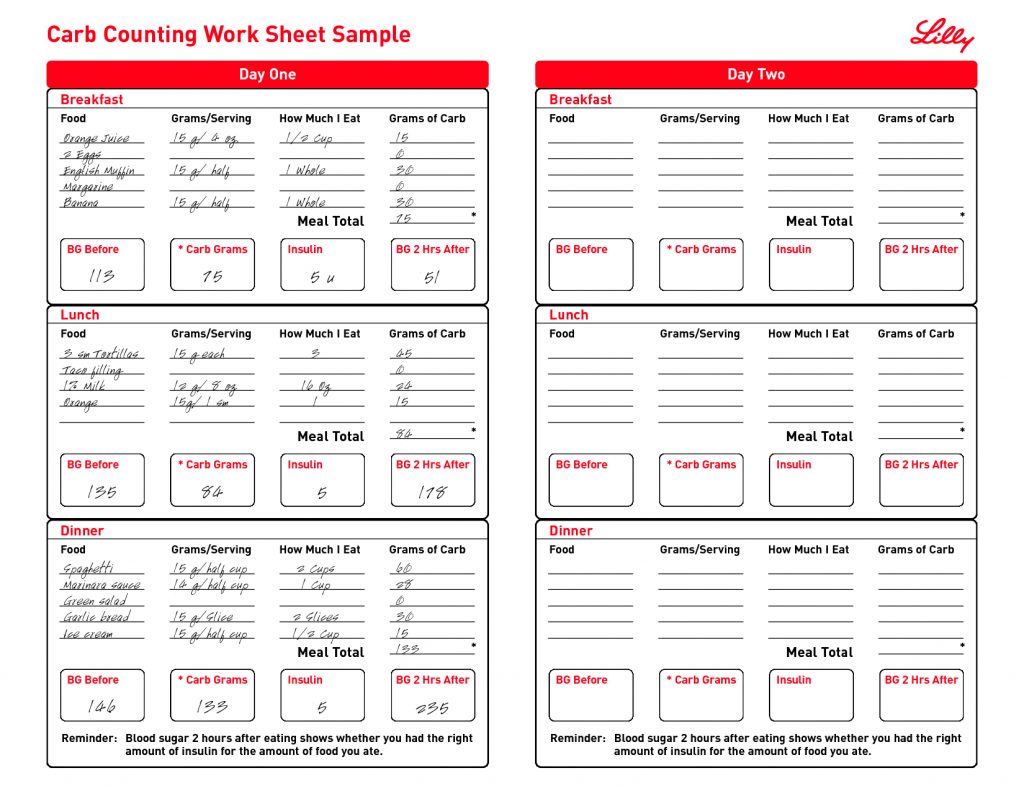 Free Print Carb Counter Chart | Carb Counting Work Sheet Sample | Free ...