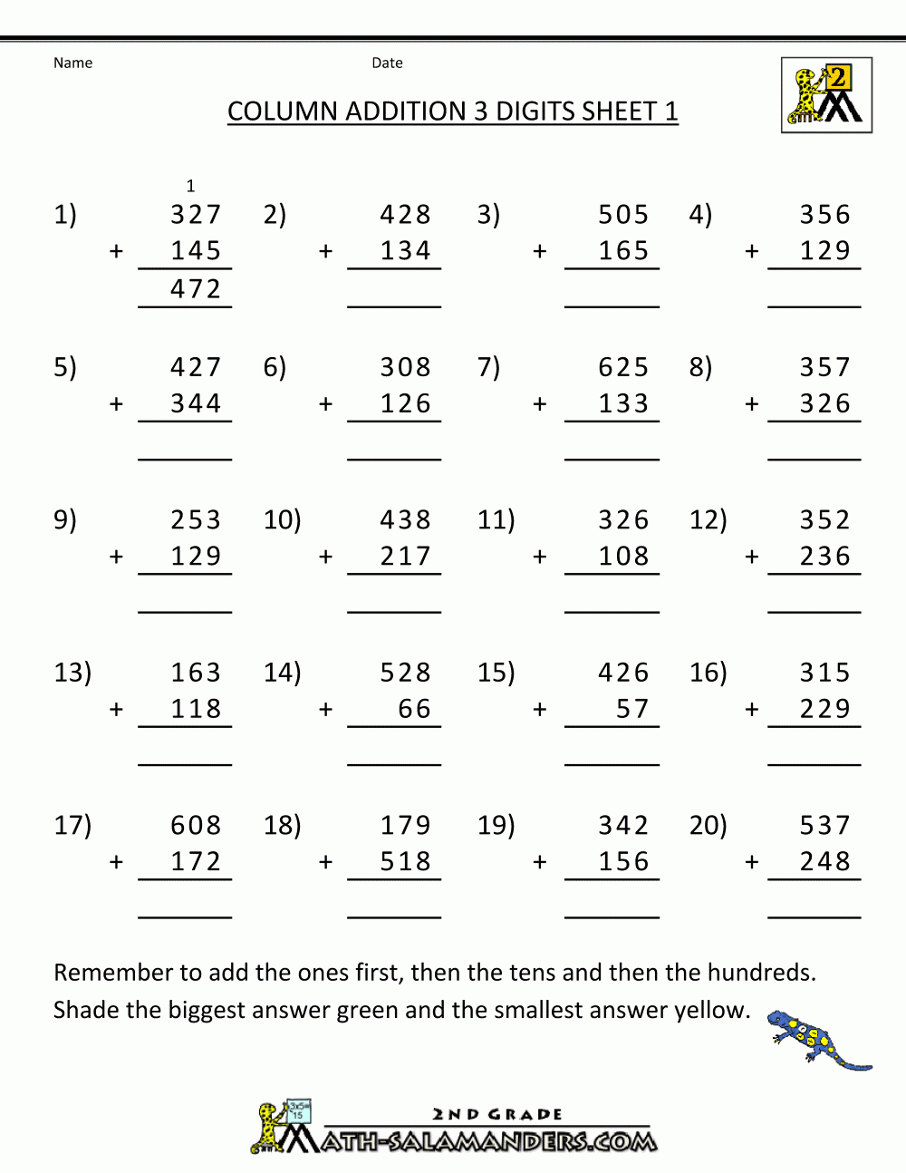 Free Printable Addition Worksheets 3 Digits | Free Printable Addition Worksheets For 3Rd Grade