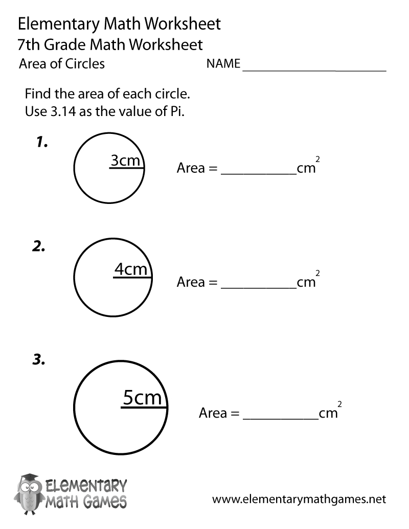 Free Printable Area Of Circles Worksheet For Seventh Grade | Seventh Grade Worksheets Printable