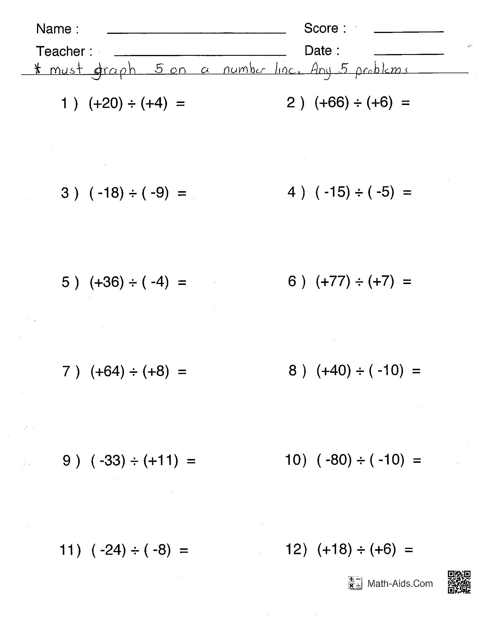 Integers Rules Number Line Notes And Practice Problems Worksheets Free Printable Integer