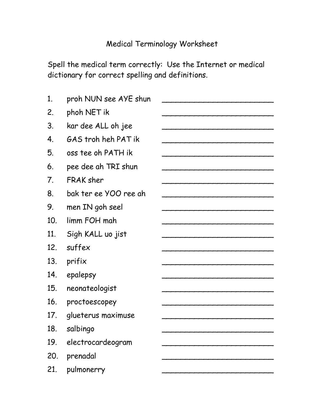 Free Printable Medical Terminology Worksheets Cakepins Daily Printable Cna Worksheets