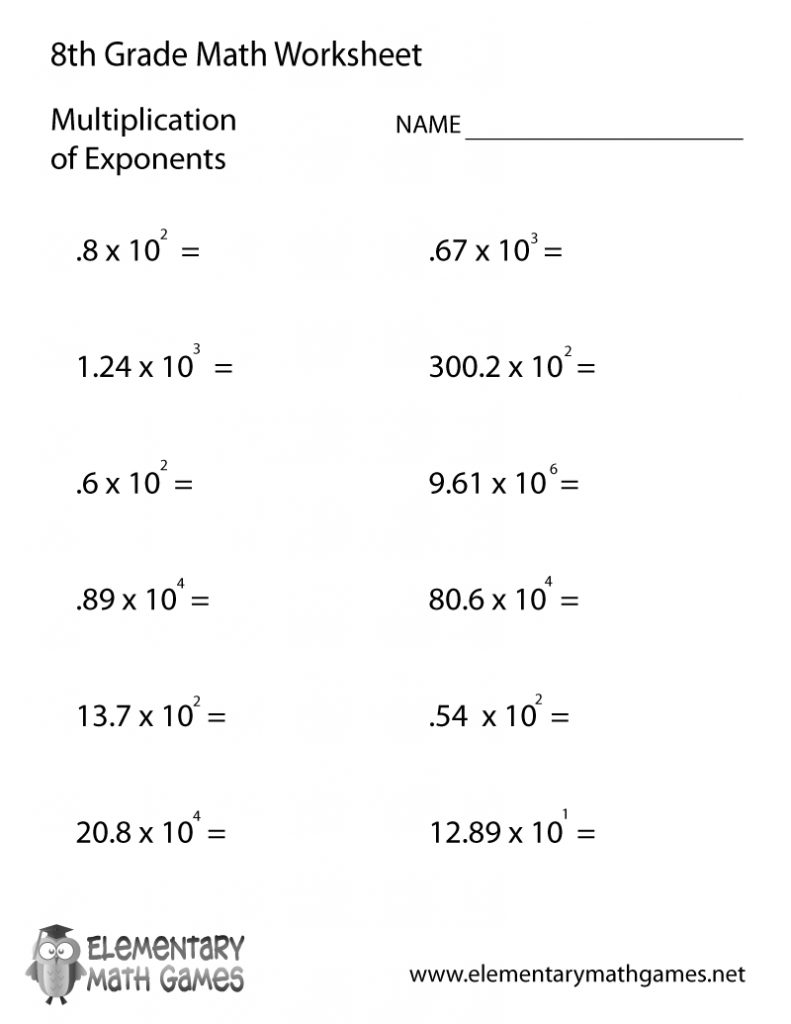 Free Printable Multiplication Of Exponents Worksheet For Eighth Grade