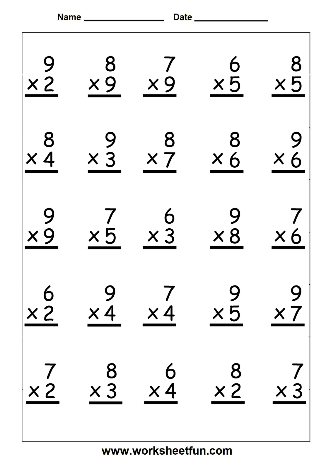 Multiplication Basic Facts 2 3 4 5 6 7 8 9 Eight Multiplication 2 Worksheet