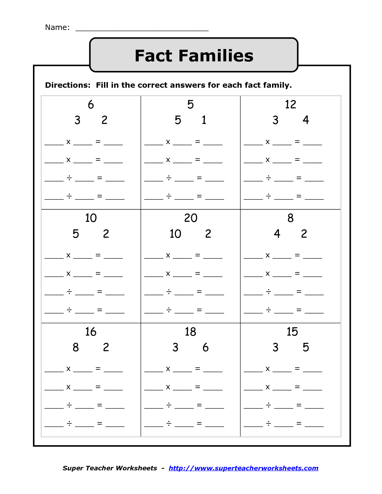 Free Printable Multiplicationdivision Fact Family Worksheets All | Free Printable Multiplication Division Fact Family Worksheets