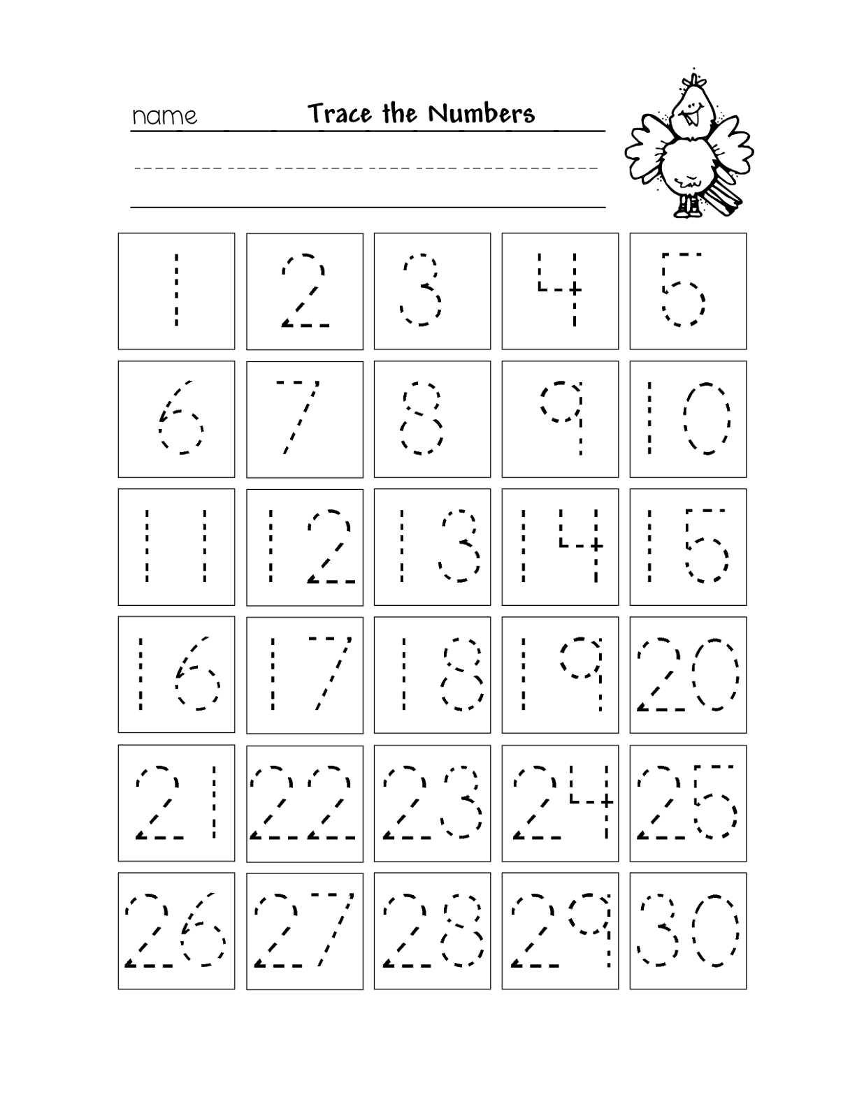 Free Printable Number Chart 1-30 | Kinder | Kindergarten Worksheets | Free Printable Number Worksheets