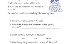 Free Printable Reading Comprehension Worksheets For Kindergarten | Free Printable Poetry Worksheets
