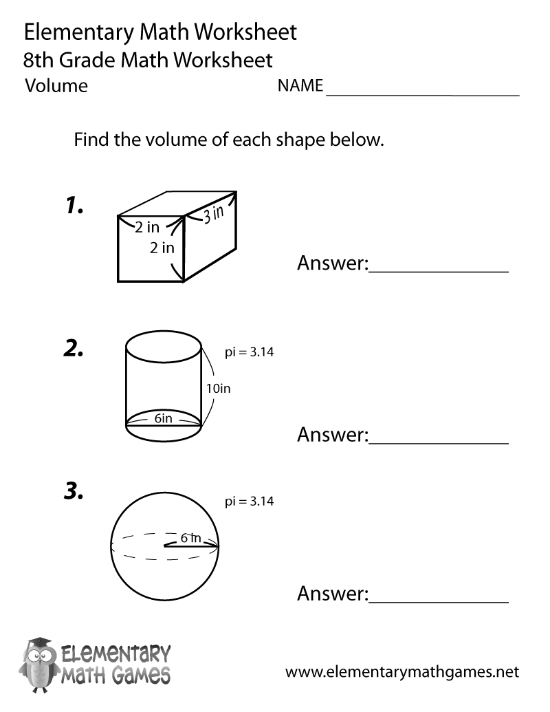Free Printable Volume Worksheet For Eighth Grade | 8Th Grade Worksheets Printable Free