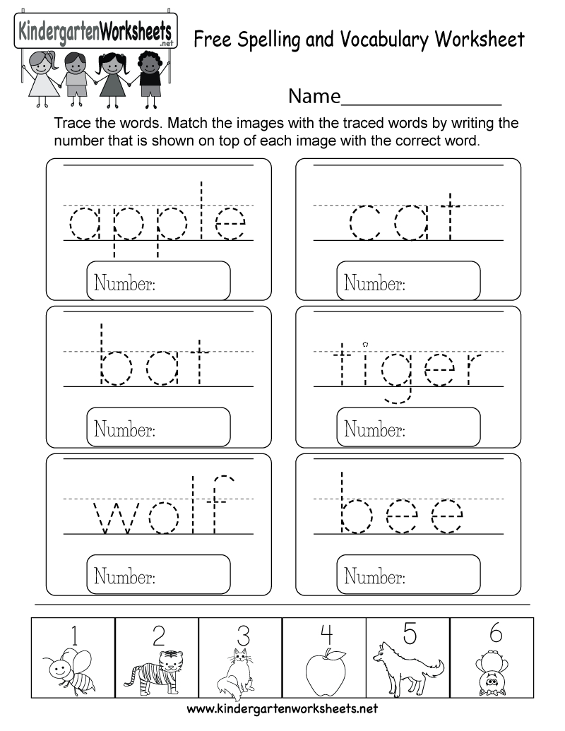 Free Spelling And Vocabulary Worksheet - Free Kindergarten English | Spelling For Kids Worksheets Printable