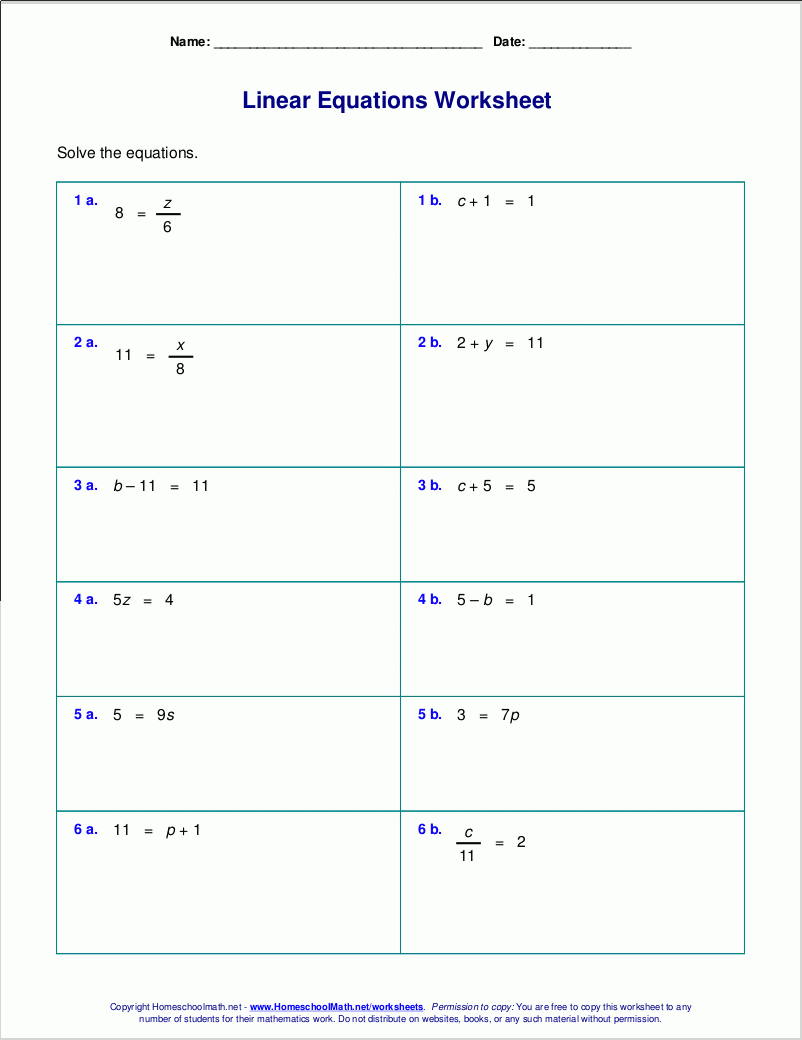 Multiple Step Linear Equation For 6th Grade Worksheet