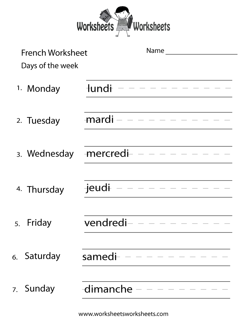 French Days Of The Week Worksheet - Free Printable Educational Worksheet | Free Printable French Worksheets For Grade 4