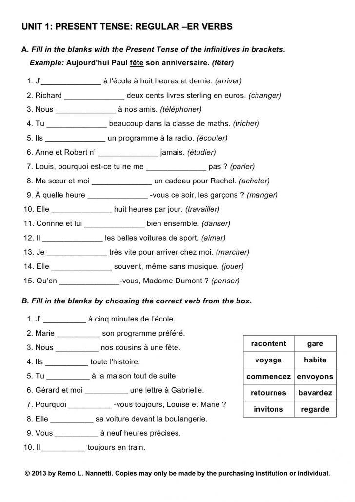 French Grammar Practice Exercises French Immersion French Free