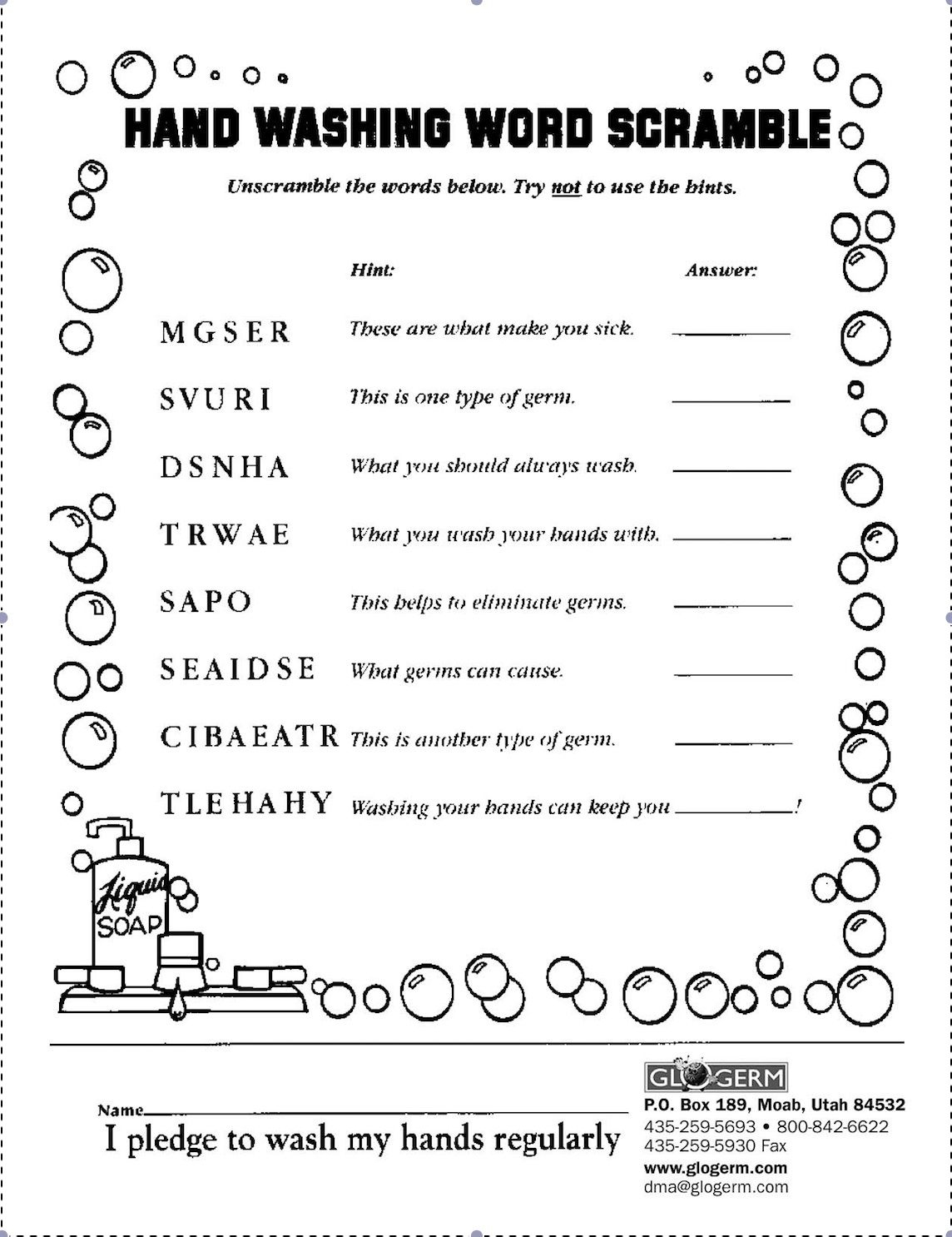 Glo Germ Kit Lessons | Health Education | Hand Hygiene, Health | Germs Worksheets Printables
