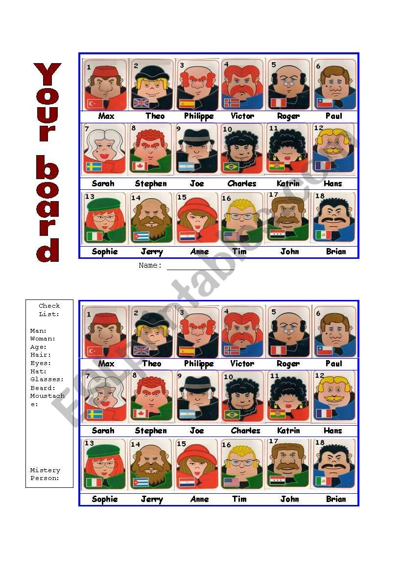 Guess Who Board Game - Esl Worksheetportugal | Guess Who Printable Worksheets