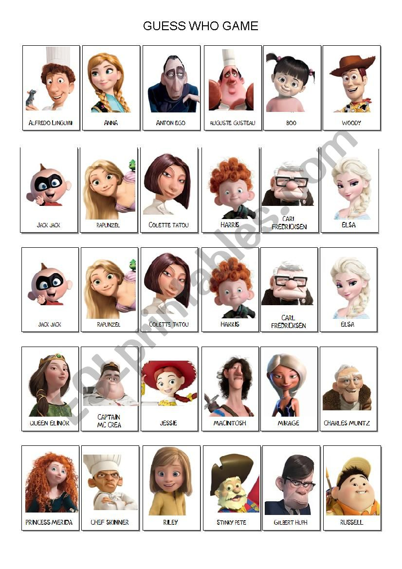 Guess Who Game Disney Pixar - Esl Worksheetlaetimag | Guess Who Printable Worksheets