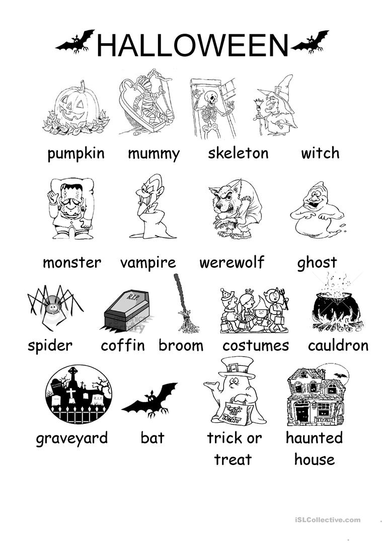 Halloween Vocabulary Printables | Halloween Arts - Free Printable | Free Printable Halloween Worksheets