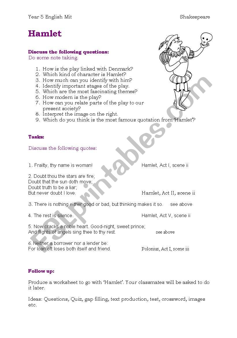 Hamlet - Esl Worksheetchristl Tirol | Hamlet Printable Worksheets