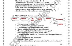 Hamlet Reading Test (With Key) - Esl Worksheetjoebcn | Hamlet Printable Worksheets