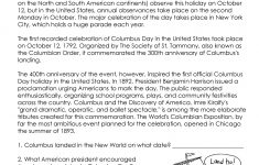 Here's An Easy Free Comprehension Worksheet About The History Of | Columbus Day Worksheets Printable