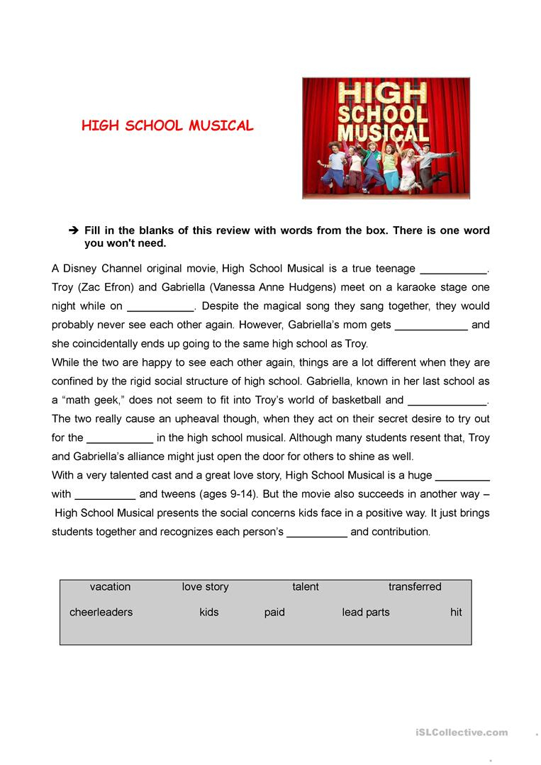 High School Musical Review Worksheet - Free Esl Printable Worksheets | Printable English Worksheets For Middle School